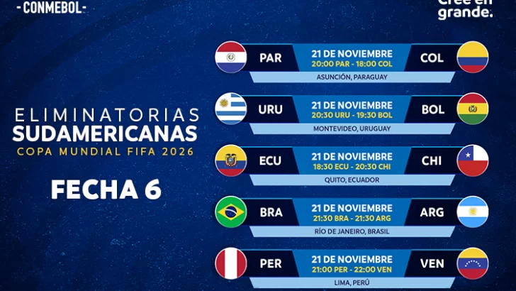 ¡Imperdíbles! Partidazos de la jornada 6 de las clasificatorias sudamericanas rumbo al mundial 2026